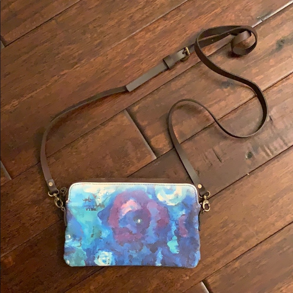 VIDA Canvas and Leather Crossbody Clutch Like NEW